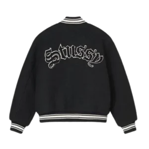Stussy Black S logo Aesthetic Varsity Jacket