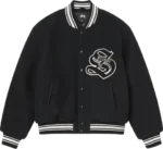 Stussy Black S logo Aesthetic Varsity Jacket
