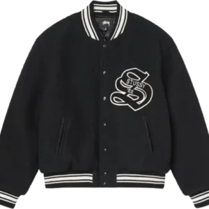 Stussy Black S logo Aesthetic Varsity Jacket